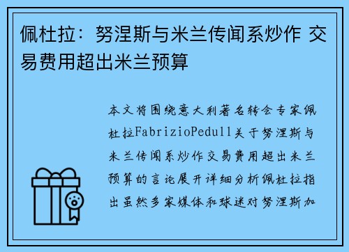 佩杜拉：努涅斯与米兰传闻系炒作 交易费用超出米兰预算